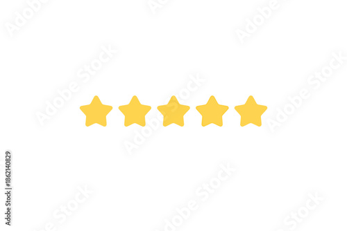 Five golden stars in a 3d speech bubble icon representing an excellent review or top rating