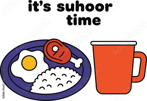 Suhoor time ramadan illustration: pre dawn meal for fasting, islamic culture graphic