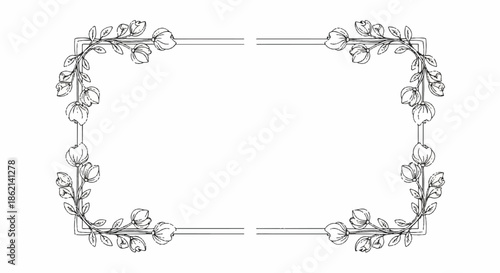 Elegant Floral Frame Border with Leaves and Vine Motif for Design Projects.