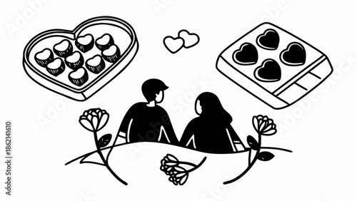 Couple Sitting Together at a Table with Desserts and Flowers