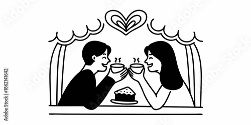 Couple enjoying coffee together at a cafe, surrounded by a warm and intimate atmosphere