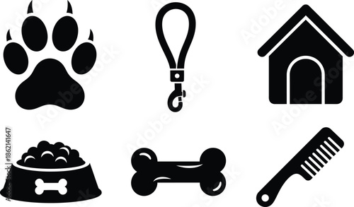 Black and white dog related icons