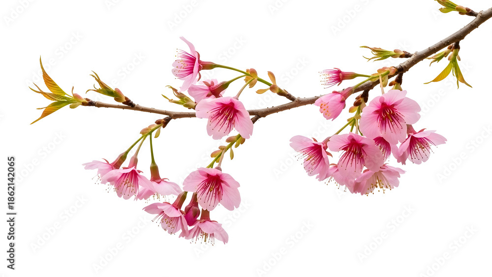 Obraz premium beautiful pink cherry blossoms hanging from the branches against a transparent 