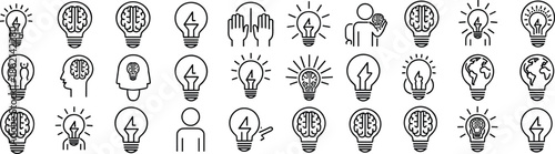 Light Bulb and Brain Icons Representing Ideas and Innovation thinking