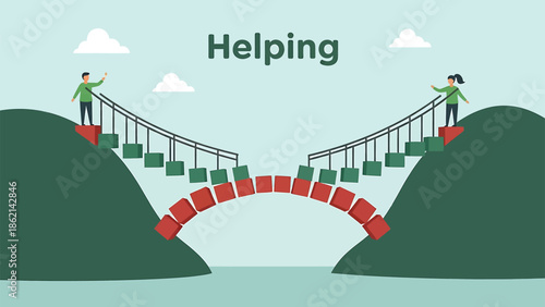 people helping each other cross bridge 