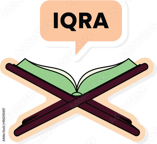 Iqra quran book on rehal stand vector icon. islamic reading and education symbol