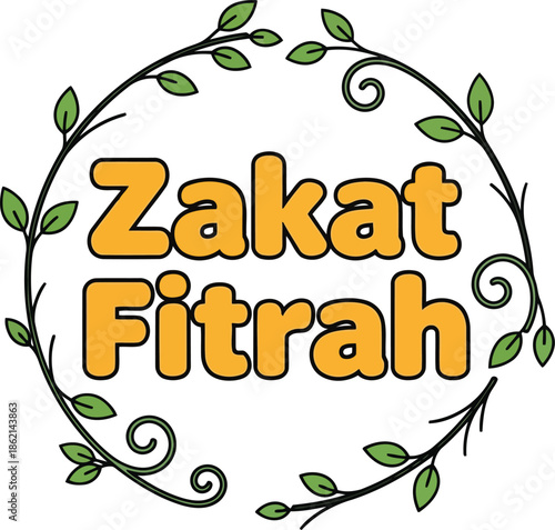Zakat fitrah islamic charity donation vector art. ramadan alms giving with green leaves illustration