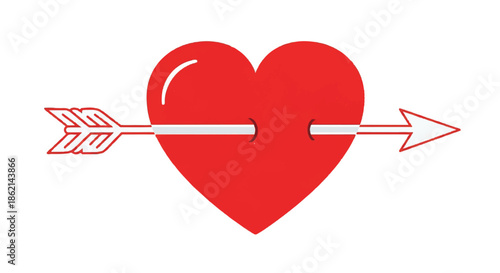 Romantic heart pierced by arrow illustration symbolizing love and affection for design projects.