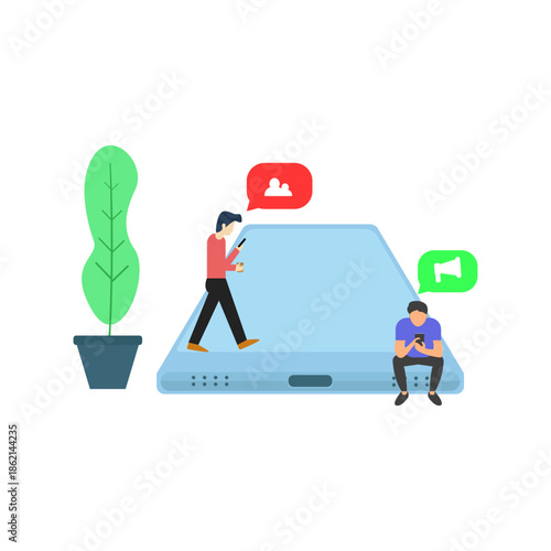 Modern communication and digital connection, people using smartphones for social media interaction and messages, illustrating the impact of technology on daily life and global connectivity