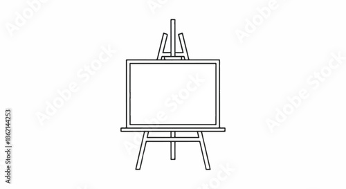 Minimalist illustration of an easel with a blank canvas in a studio setup for creative activity.
