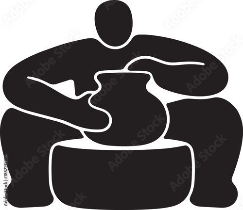 Potter making clay pot silhouette icon vector illustration on transparent background