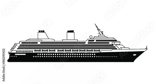 Luxury passenger cruise liner sailing on calm seas under a clear sky.