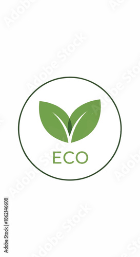 Eco circular logo featuring two green leaves and the word ECO.