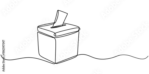 Continuous one line drawing hand putting paper in the ballot box for General Regional or Presidential Election. Voting concept. Single line draw design vector graphic illustration.