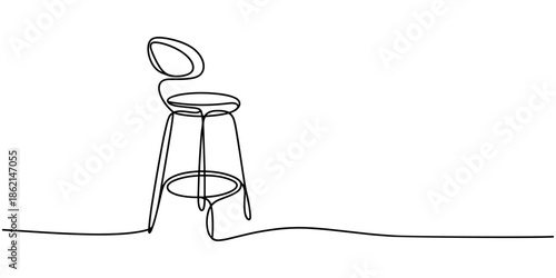  self drawing of continuous line draw. bar stool. Equipment at night club or bar for stand up comedian performance. Full length one line, minimal.