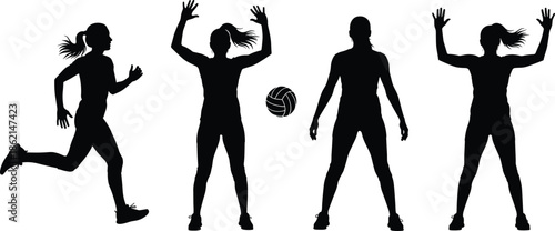 Silhouettes of Athletes and Volleyball in Mixed Poses – Dynamic Sports and Fitness Illustration for Training and Active Lifestyle Design