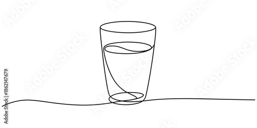 self drawing of continuous line draw Glass of water. single line drawing of a glass of water. Continuous contour movement of glass of water.