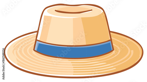 Stylish Straw Hat with Blue Band - Classic Summer Fashion Accessory for Vacation