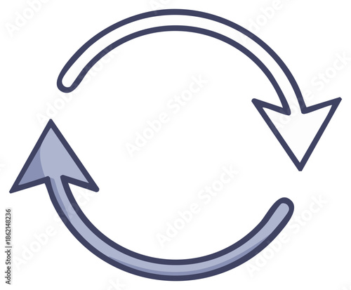 Circular arrows icon representing refresh, reload, and update. Hand drawn vector illustration of a cycle symbol.