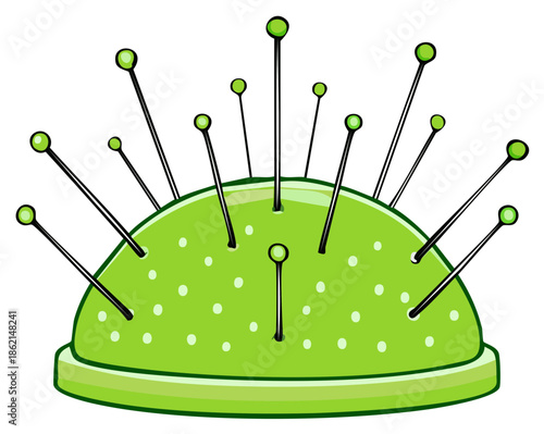 Cartoon Green Pincushion with Multiple Pins