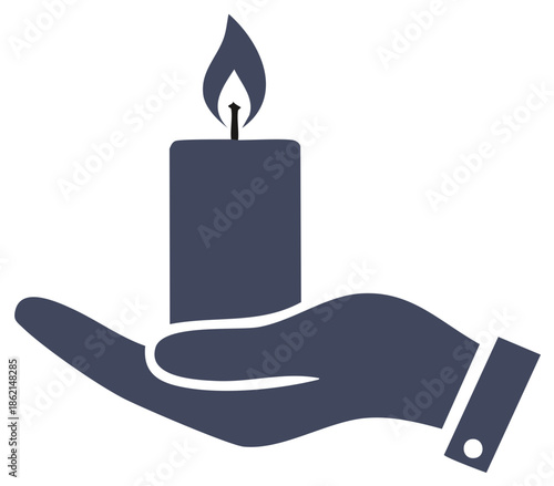 Hand holding a burning candle flat vector icon for vigil hope and remembrance