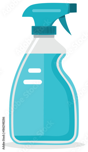 Vector illustration of a blue cleaning spray bottle with detergent liquid for household hygiene