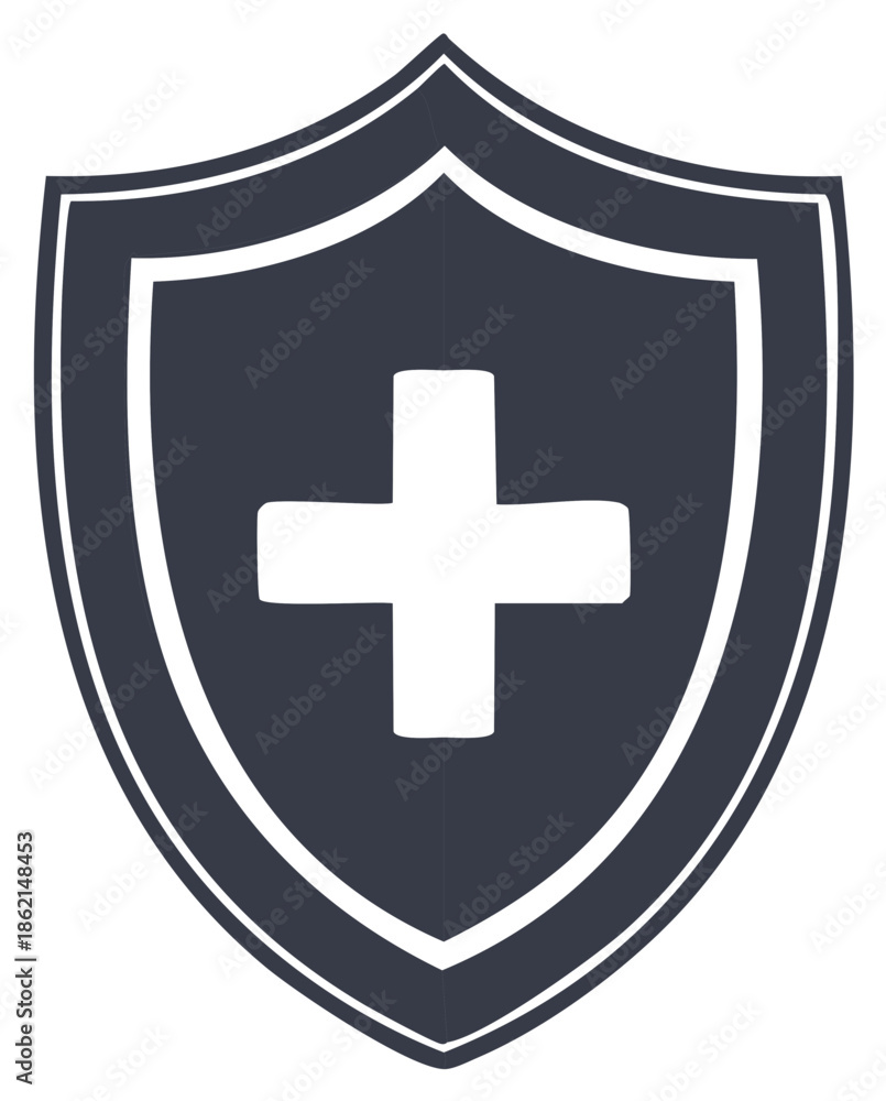 Fototapeta premium Health insurance and medical protection shield icon with a plus symbol