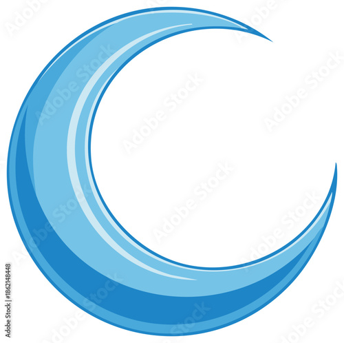 Crescent Moon Icon, Blue Lunar Phase Illustration