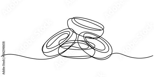 self drawing  fresh red onion rings are carefully arranged in a stack continuous one line drawing. Multiple fresh one onion rings are carefully arranged in a stack, isolated on a clean onion.