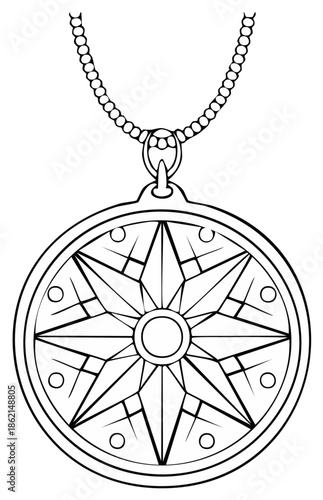 Compass pendant necklace illustration