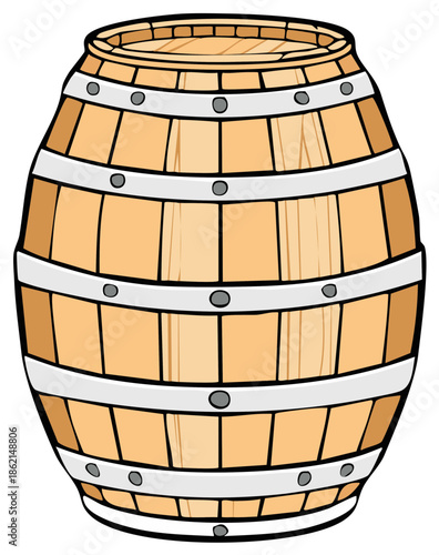 Wooden Barrel with Metal Bands Illustration