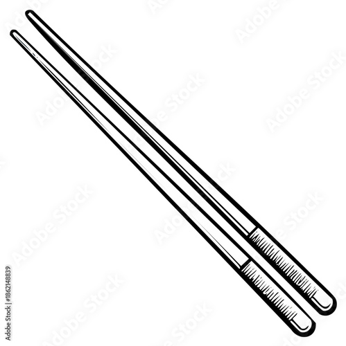 Hand-drawn line art illustration of pair of Asian chopsticks for serving or eating food