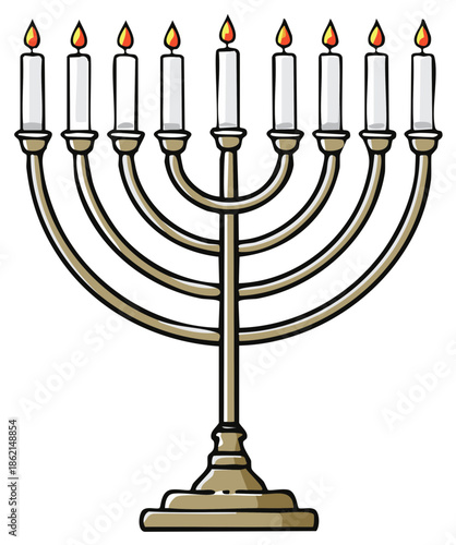 Traditional Hanukkah menorah with nine candles lit symbolizing the Jewish holiday