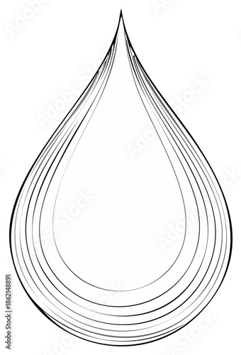 Multiple teardrop shape formed by many concentric lines on white surface