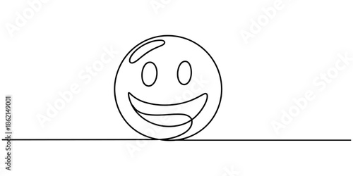 Continuous line, smiley emoji, smile line art vector illustration with background editable stroke.