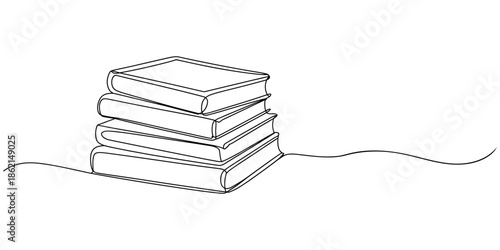 Continuous one line drawing stack of books. Education books line art vector illustration, education concept. Editable stroke, One continuous line drawing of stack of book. Studying book or knowledge.