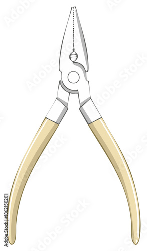 Illustration of needle nose pliers on a white background, hardware tool for precise work