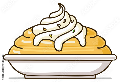 Creamy dessert with swirls of whipped topping and colorful sprinkles in a white dish