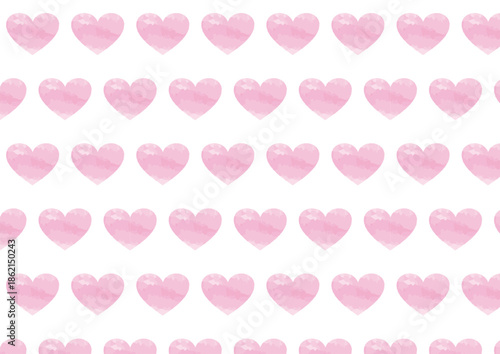 水彩風のピンク色のハートの背景パターン