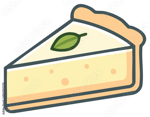 Slice of Cheesecake with Mint Leaf Garnish Cartoon Vector Illustration