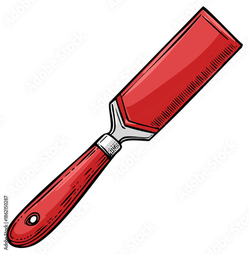 Red putty knife, painting tool, vector illustration, repair equipment