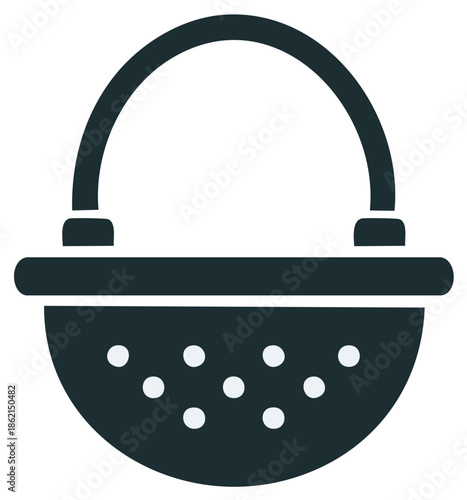 Simple icon illustration of a kitchen colander with a handle
