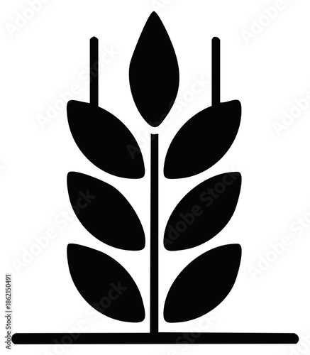 Stylized Black Silhouette of a Wheat Stalk and Grain Plant Agriculture