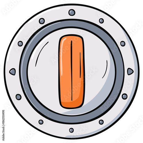 Cartoon Metal Hatch with Orange Handle or Latch secured by Round Head Rivets