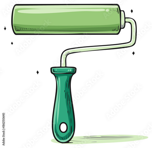 Clean green paint roller illustration for home improvement decoration and creative artistic projects