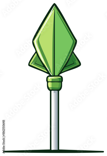 Cartoon Green Spear Illustration A pointy arrow weapon with a light green colored tip made of metal