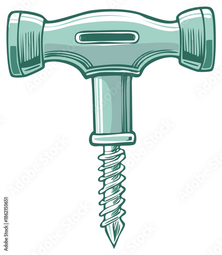 Vintage Gimlet Tool Hand Drawn Antique Metal Corkscrew