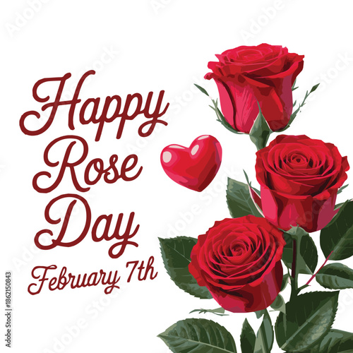 Festive Rose Day Celebration Lettering with Red Roses