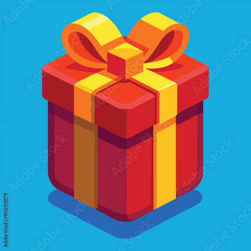 Vibrant Isometric Gift Box with Ribbon and Bow