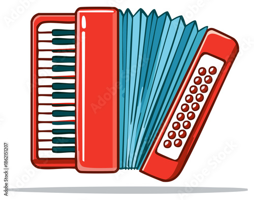 Vibrant Red and Blue Accordion Musical Instrument Vector Illustration Playful Cartoon Style